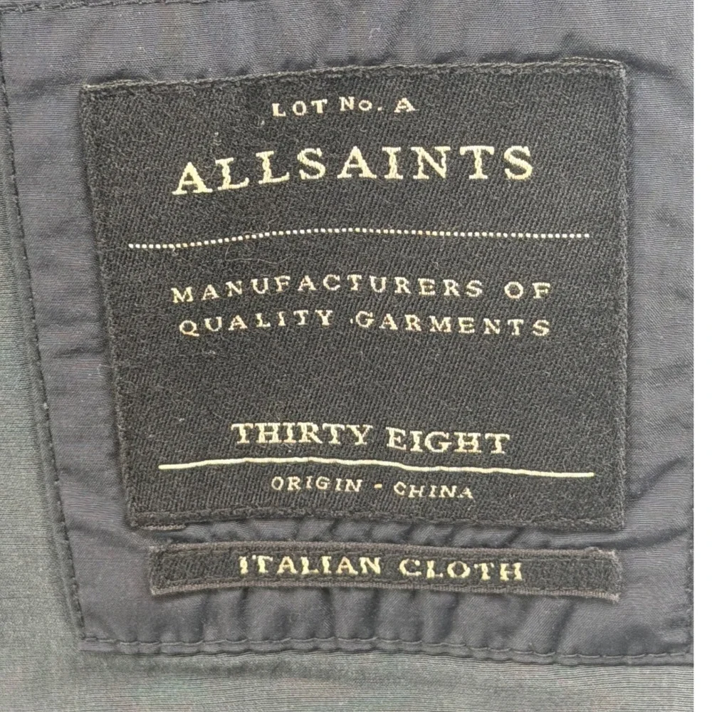 AllSaints Mens Italian Cloth Blazer Jacket Black Size 38 2 Button Sport Coat 803